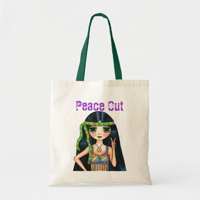 Bolso De Tela De la paz signo de la paz que destella del Hippie (Frente)