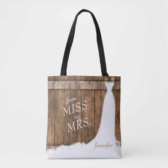 Bolso De Tela De Miss a señora en estilo rústico de madera (Anverso)