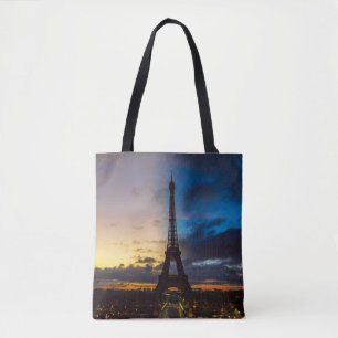 Bolso De Tela De noche a día sobre la torre Eiffel de Trocadero