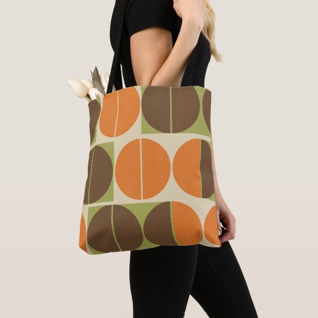 Bolso De Tela De repente setenta Naranjas marrón verde geométric (Detalle)
