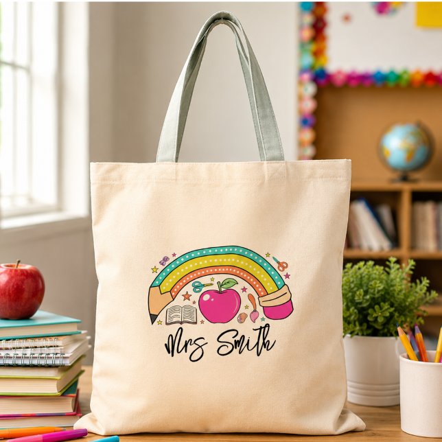 Bolso De Tela de vuelta al colegio Arcoiris Vida de maestro (back School Rainbow Teacher Life Tote Bag)