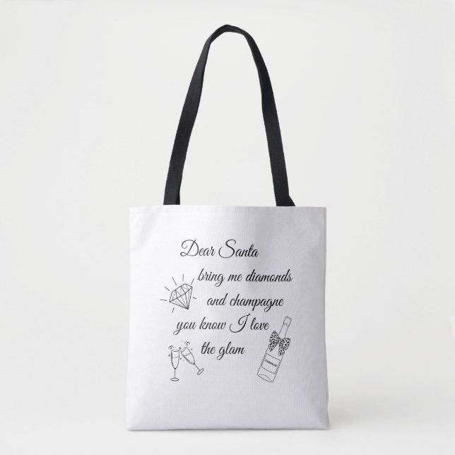 Bolso De Tela Dear Santa Champagne & Diamonds Line Art Design (Anverso)