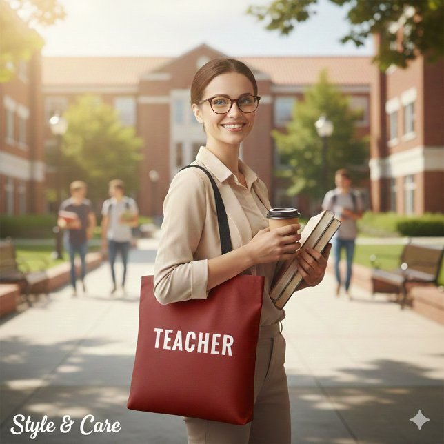 Bolso De Tela Declaración de texto de maestro personalizada rojo (Personalized Teacher Text Statement Deep Red Tote Bag)