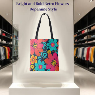 Bolso De Tela Decoración de dopamina- Flores Funky Brillantes-Re