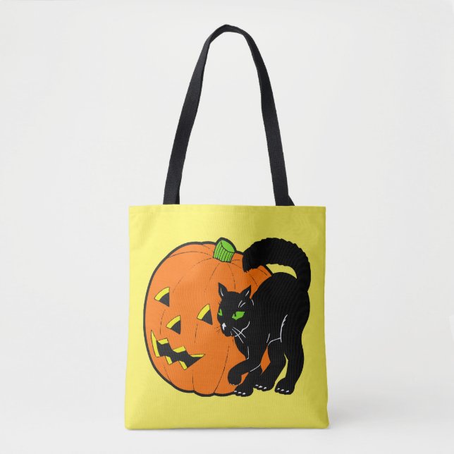 Bolso De Tela Decoración de Halloween de época calabaza negra pa (Anverso)