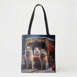 Bolso De Tela Decoración de los Navidades de Akita Snowy Sleigh