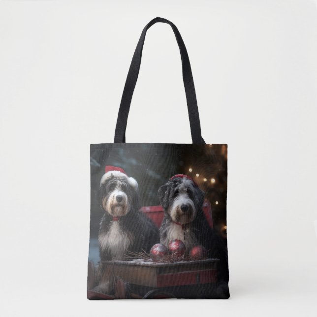 Bolso De Tela Decoración de los Navidades de Bernedoodle Snowy S (Anverso)