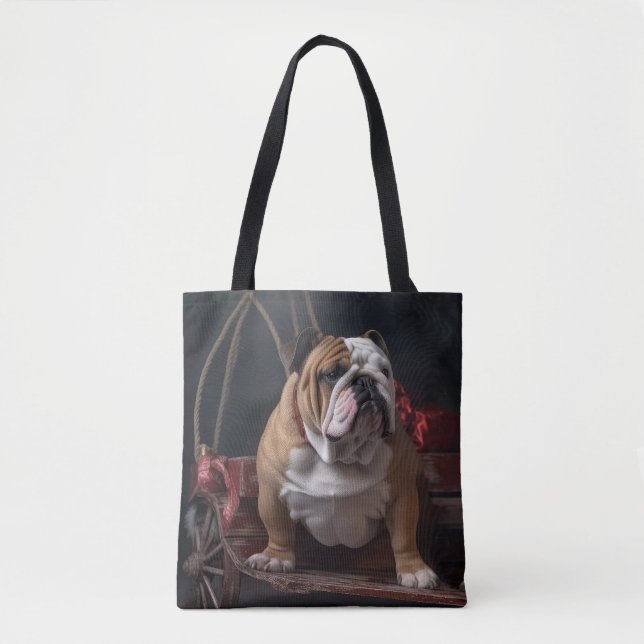Bolso De Tela Decoración de los Navidades de bulldog Snowy Sleig (Anverso)