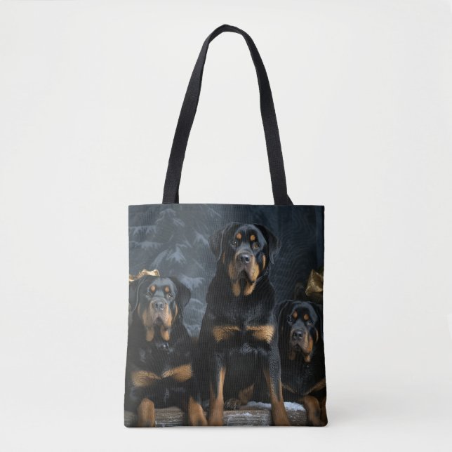 Bolso De Tela Decoración de los Navidades de Rottweiler Snowy Sl (Anverso)