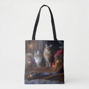 Bolso De Tela Decoración de los Navidades Maine Coon Snowy Sleig