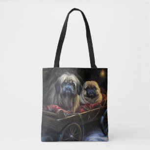 Bolso De Tela Decoración de los Navidades Pekingeses Snowy Sleig