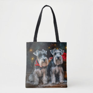 Bolso De Tela Decoración de los Navidades Schnauzer Snowy Sleigh