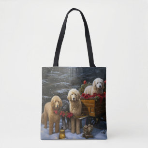 Bolso De Tela Decoración de Navidad Goldendoodle Snowy Sleigh
