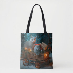 Bolso De Tela Decoración de Navidades de Sleigh de gato azul rus
