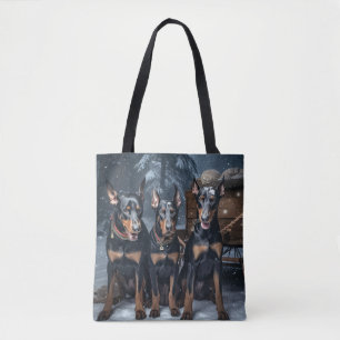 Bolso De Tela Decoración de Navidades Doberman Snowy Sleigh