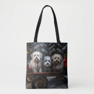 Bolso De Tela Decoración de Navidades Havanese Snowy Sleigh