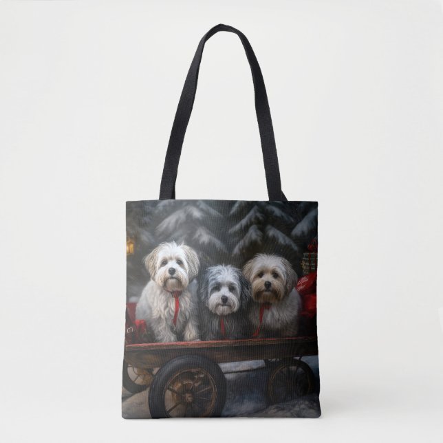 Bolso De Tela Decoración de Navidades Havanese Snowy Sleigh (Anverso)