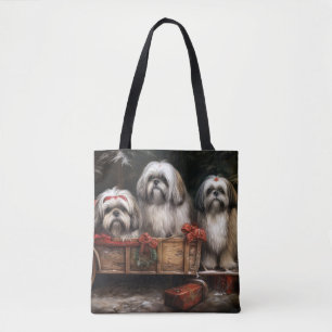 Bolso De Tela Decoración de Navidades Lhasa Apso Snowy Sleigh