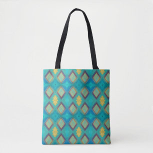 Bolso De Tela Decoración geométrica de mosaico gatito de oro azu