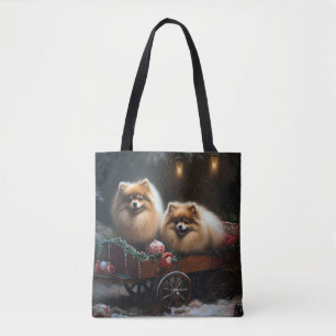 Bolso De Tela Decoración navideña de trineo nevado con Pomerania