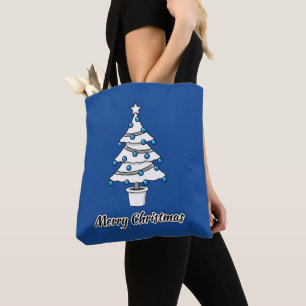 Bolso De Tela Decoraciones azules del árbol de Navidad blanco -