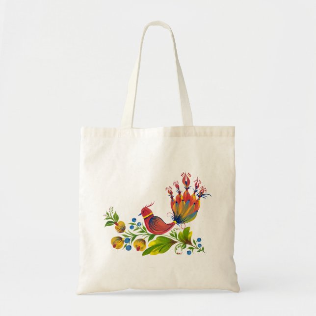 Bolso De Tela Decorative Bird with Flowers & Berries (Frente)