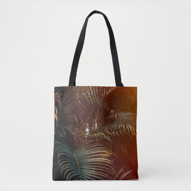 Bolso De Tela Deep dark green palm leaves pattern with bright or (Anverso)