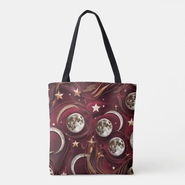 Bolso De Tela Deep Garnet Red Celestial Moon Phases (Reverso)