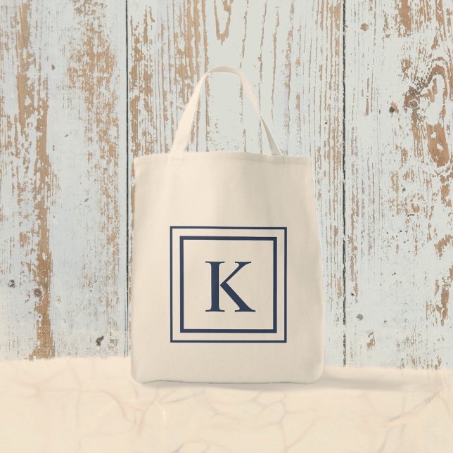 Bolso De Tela Deep Navy And White Square Border Monogram  (Subido por el creador)