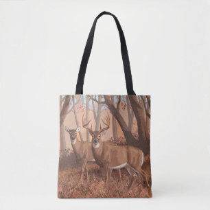 Bolso De Tela Deer blanco en la naturaleza del estilo retro fore