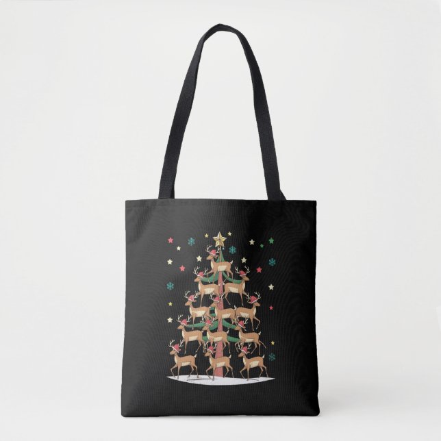 Bolso De Tela Deer Christmas Tree Funny Holiday Cute Reindee (Anverso)