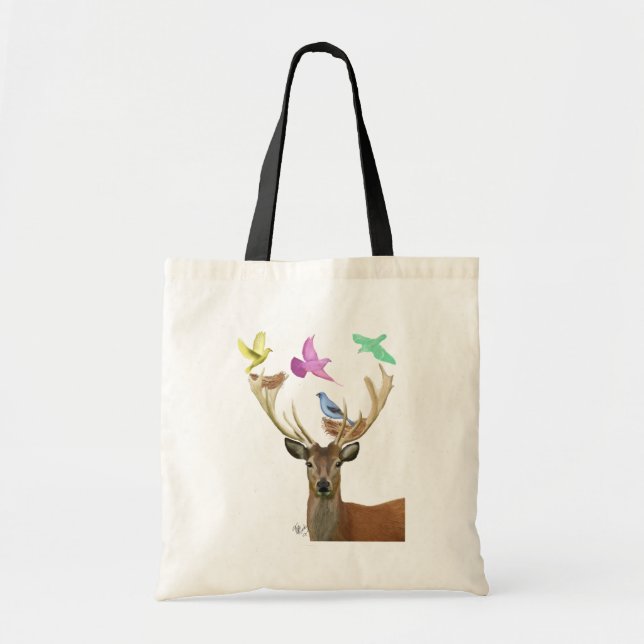 Bolso De Tela Deer y Aves Nidos Pastel Sombras (Frente)