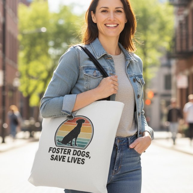 Bolso De Tela Defensor de Perros de Rescate del Atardecer Retro  (Retro sunset foster dog advocate tote bag—inspiring holiday gift for animal rescue volunteers.)