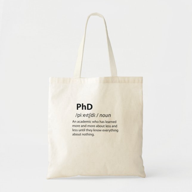 Bolso De Tela Definición de diccionario divertida de PhD (Frente)