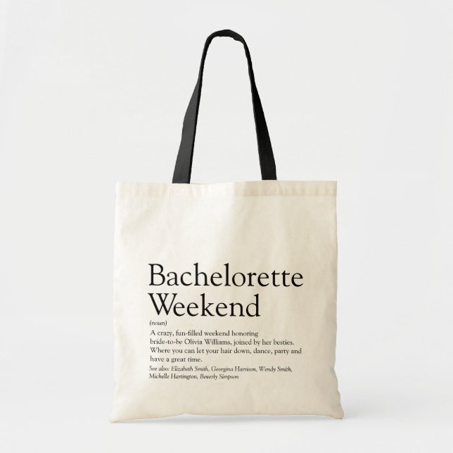 Bolso De Tela Definición de fin de semana de soltera personaliza (Frente)