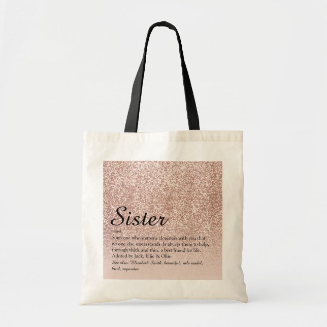 Bolso De Tela Definición de hermana brillo rosa oro (Frente)