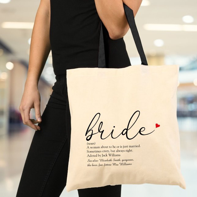 Bolso De Tela Definición de Novia Despedida de Soltera Boda (Bride Definition, Bridal Shower Elegant Script Tote Bag)