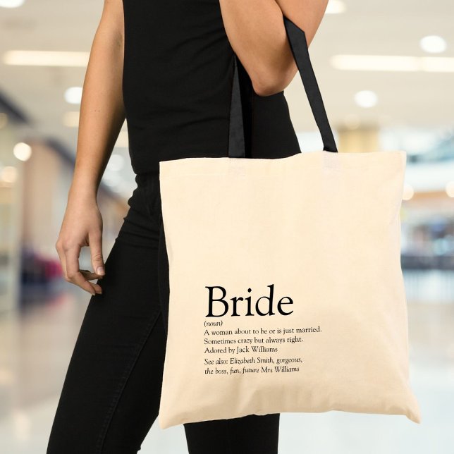 Bolso De Tela Definición de novia, ducha de novia, Boda (Bride Definition, Bridal Shower, Wedding Tote Bag)