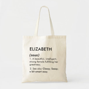 Bolso De Tela Definición del nombre Elizabeth editable, nombre p