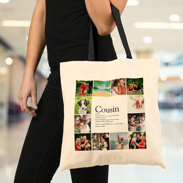 Bolso De Tela Definición moderna de primo de Collage de fotos di (Modern Fun Photo Collage Cousin Definition Tote Bag)