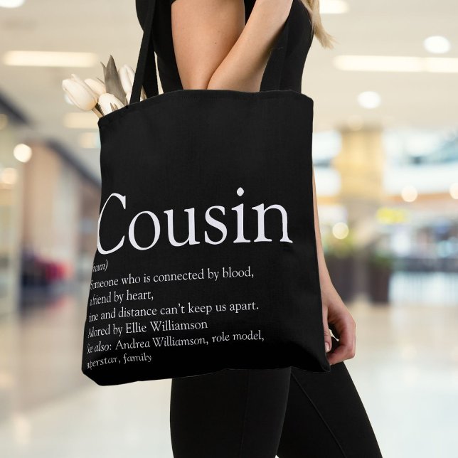Bolso De Tela Definición moderna de primo divertido blanco y neg ( Modern Black and White Fun Cousin Definition Tote Bag)