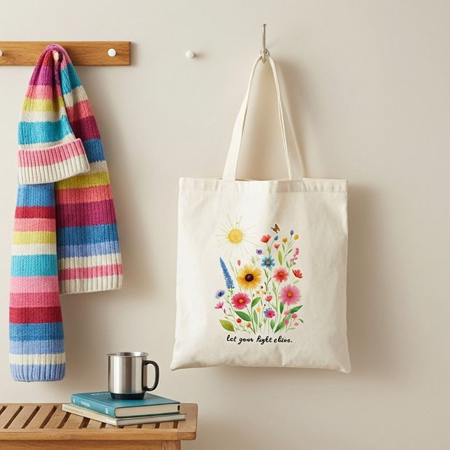 Bolso De Tela Deja que tu luz brille flores y sol (Subido por el creador)