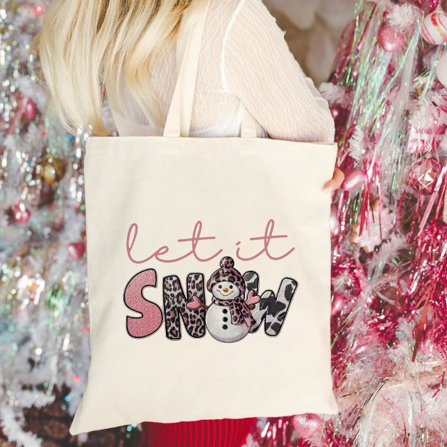 Bolso De Tela Dejar Que La Nieve | Navidades de Snowman rosados (Subido por el creador)