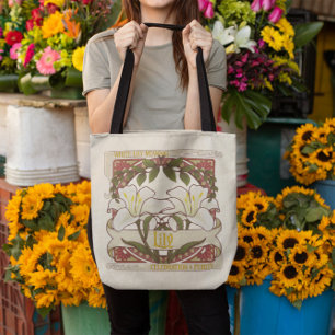 Bolso De Tela Delantero de arte estilo vintage lirio blanco y do