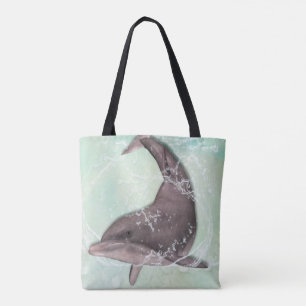 Bolso De Tela Delfín aplastado en Guay en agua verde