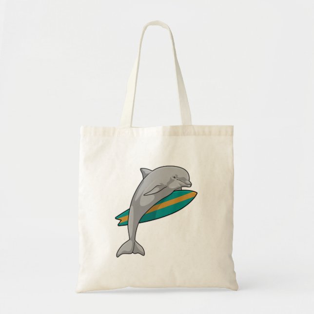 Bolso De Tela Delfín como surfista con Surfboard (Frente)