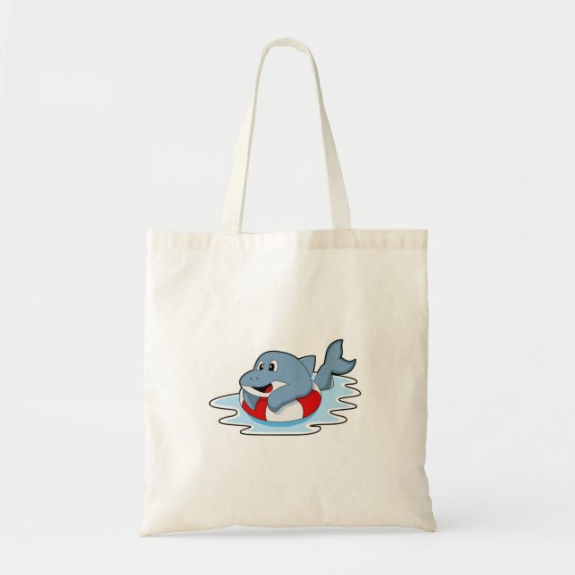 Bolso De Tela Delfín en el baño con anillo de natación.PNG (Frente)