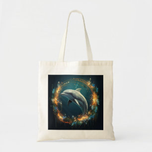 Bolso De Tela Delfín feliz dorado y azul