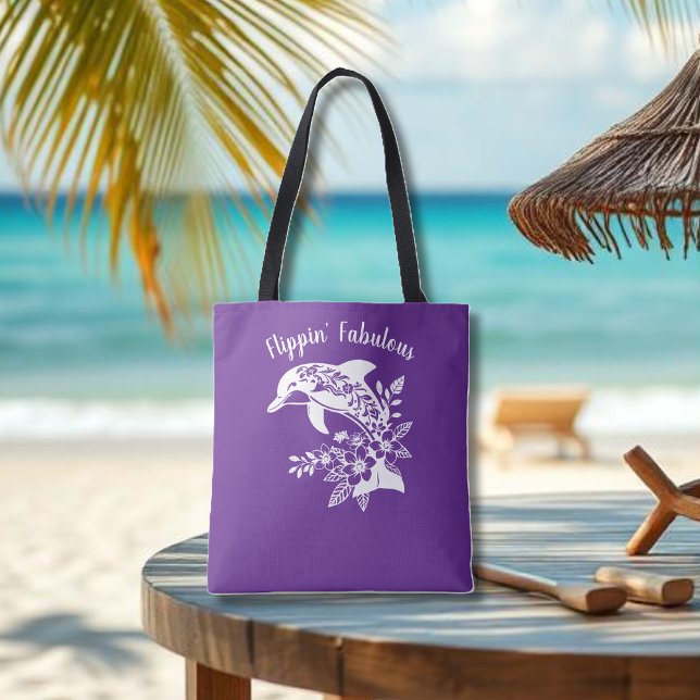 Bolso De Tela Delfín hawaiano-filipino' fabuloso-morado (Hawaiian Dolphin, Flippin Fabulous, Islander Summer, Beach, Fisherman Trend Tote Purple)