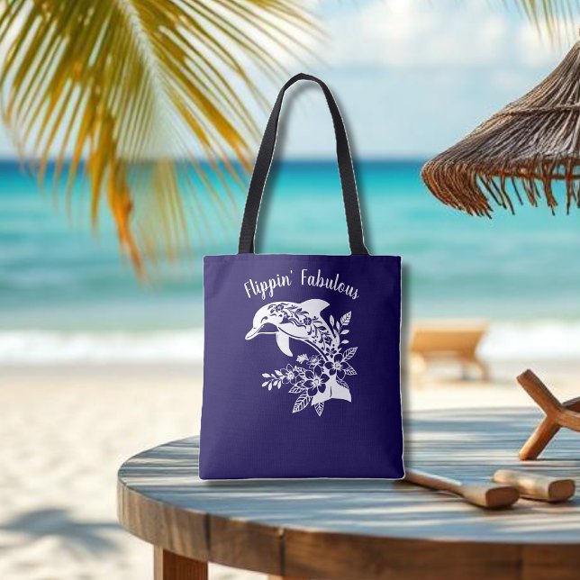 Bolso De Tela Delfín hawaiano-Flippin' Fabulous-Dark Blue (Hawaiian Dolphin, Flippin Fabulous, Islander Summer, Beach, Fisherman Trend, blue Tote)